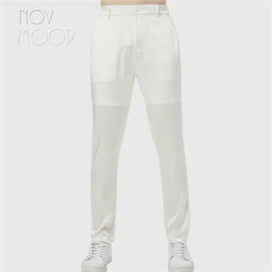 Novmoop fashion style men summer comfortable black grey off white spandex silk yoga sleep pants with pocket pantalon LT3068