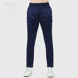 Novmoop fashion style men summer comfortable black grey off white spandex silk yoga sleep pants with pocket pantalon LT3068