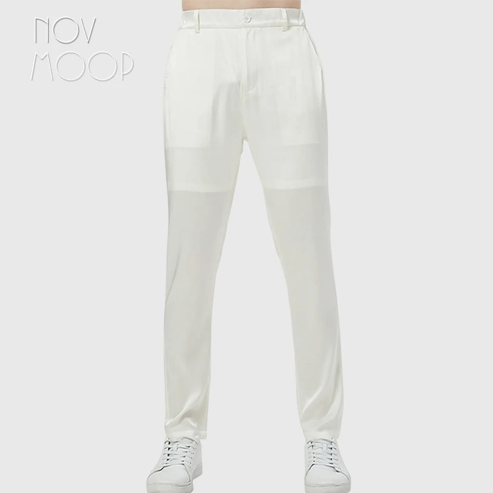 Novmoop fashion style men summer comfortable black grey off white spandex silk yoga sleep pants with pocket pantalon LT3068