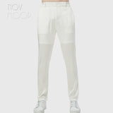 Novmoop fashion style men summer comfortable black grey off white spandex silk yoga sleep pants with pocket pantalon LT3068