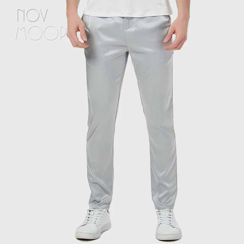 Novmoop fashion style men summer comfortable black grey off white spandex silk yoga sleep pants with pocket pantalon LT3068