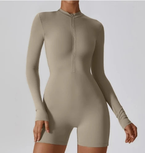 New Fashion 2025 Casual Open Collar Zipper Long Sleeved Jumpsuit Dance Fitness Jumpsuit Sexy Tight Yoga Suit Female Clothing