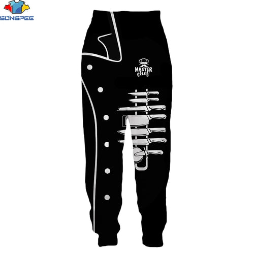 SONSPEE 3D Printing Spring Autumn Men Women Long Pants Funny Chef Knife Yoga Sport Running Leisure Street Loose Tooling Trousers