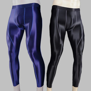 Men Glossy Swimming Trunks Stretch Shiny Yoga Pants Work Out Sexy Leggings Sport Fitness Push Up Compress Pants