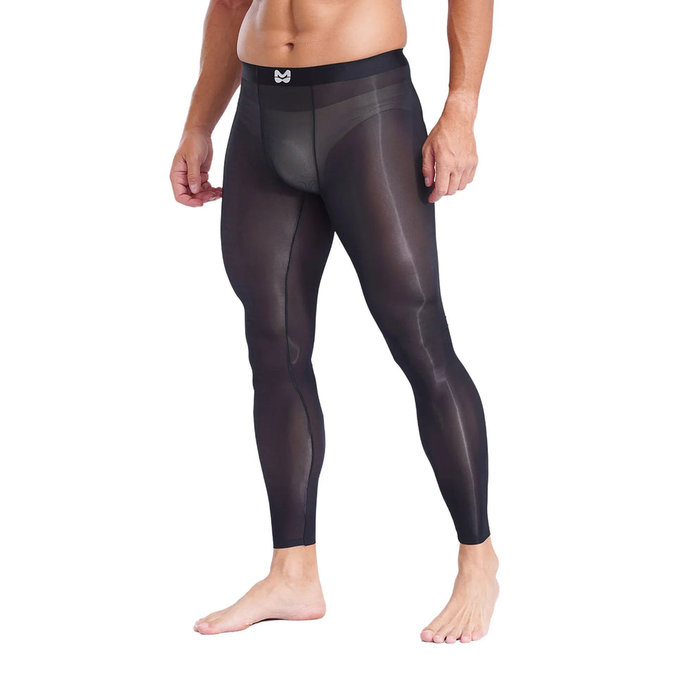 Mens Sheer Silky Yoga Fitness Leggings Seamless Ultra-Thin Bulge Pouch Tights See Through Stretchy Pants for Gym Sports Workout