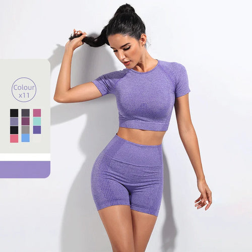 Fitness Yoga Set Women's Seamless Sportswear Fitness Shorts Women's Sports Tights Set High Waist Flat Corner Pants