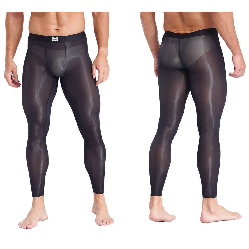 Mens Sheer Silky Yoga Fitness Leggings Seamless Ultra-Thin Bulge Pouch Tights See Through Stretchy Pants for Gym Sports Workout