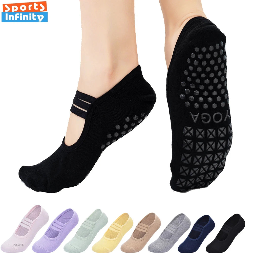 Three Horizontal Straps Backless Yoga Socks Women Anti Slip Professional Pilates Socks Indoor Ballet Dance Fitness Sports Socks