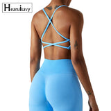 New Seamless Cross Yoga Crop Top Fitness Push up Gym Top Women Quick Drying Running  Yoga Clothing Shockproof Workout Top Women