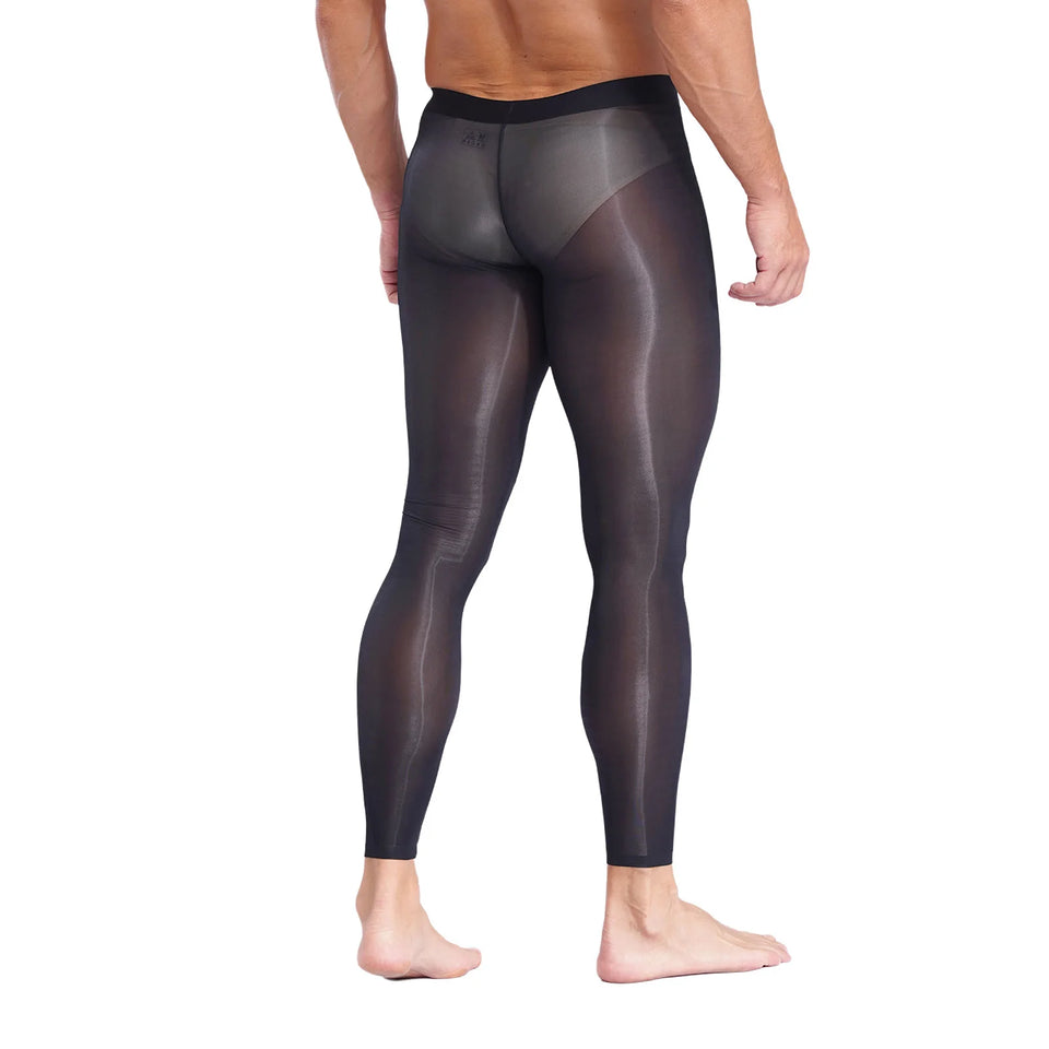 Mens Sheer Silky Yoga Fitness Leggings Seamless Ultra-Thin Bulge Pouch Tights See Through Stretchy Pants for Gym Sports Workout