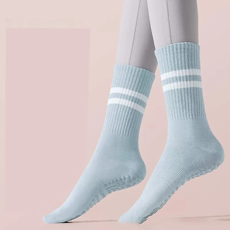 Non-slip Yoga Socks Women's Mid-calf Pilates Socks Professional Sports Fitness Solid Colour Floor Socks