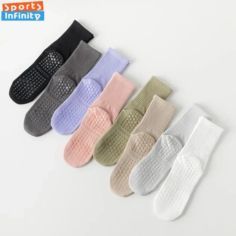 Fashion Mid Calf Yoga Socks Women Professional Pilates Socks Silicone Non-slip Indoor Dance Fitness Gymnastic Training Socks