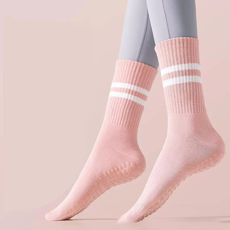 Non-slip Yoga Socks Women's Mid-calf Pilates Socks Professional Sports Fitness Solid Colour Floor Socks