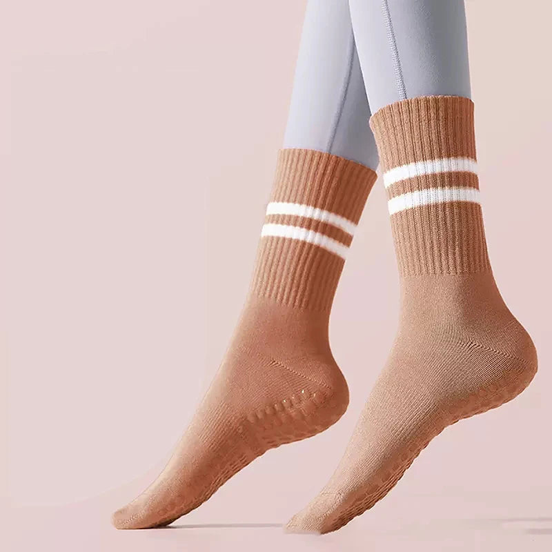 Non-slip Yoga Socks Women's Mid-calf Pilates Socks Professional Sports Fitness Solid Colour Floor Socks