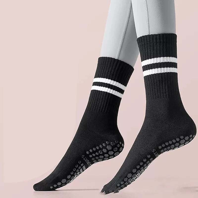 Non-slip Yoga Socks Women's Mid-calf Pilates Socks Professional Sports Fitness Solid Colour Floor Socks